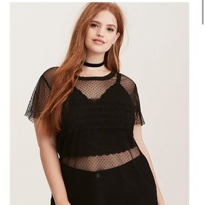 Black Torrid Mesh Ruffle Front Tee